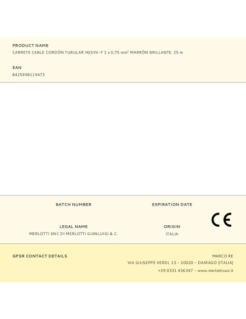 Carrete cable cordón tubular h03vv-f 2 x 0,75 mm marrón brillante, 25 m