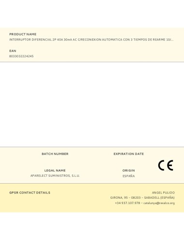 Interruptor diferencial 2p 40a 30ma ac c/reconexion automatica con 3 tiempos de rearme 10/60/300 segundos
