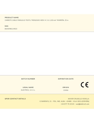 Carrete cable paralelo textil trenzado h05v-k 3 g 1,00 mm marrón, 25 m