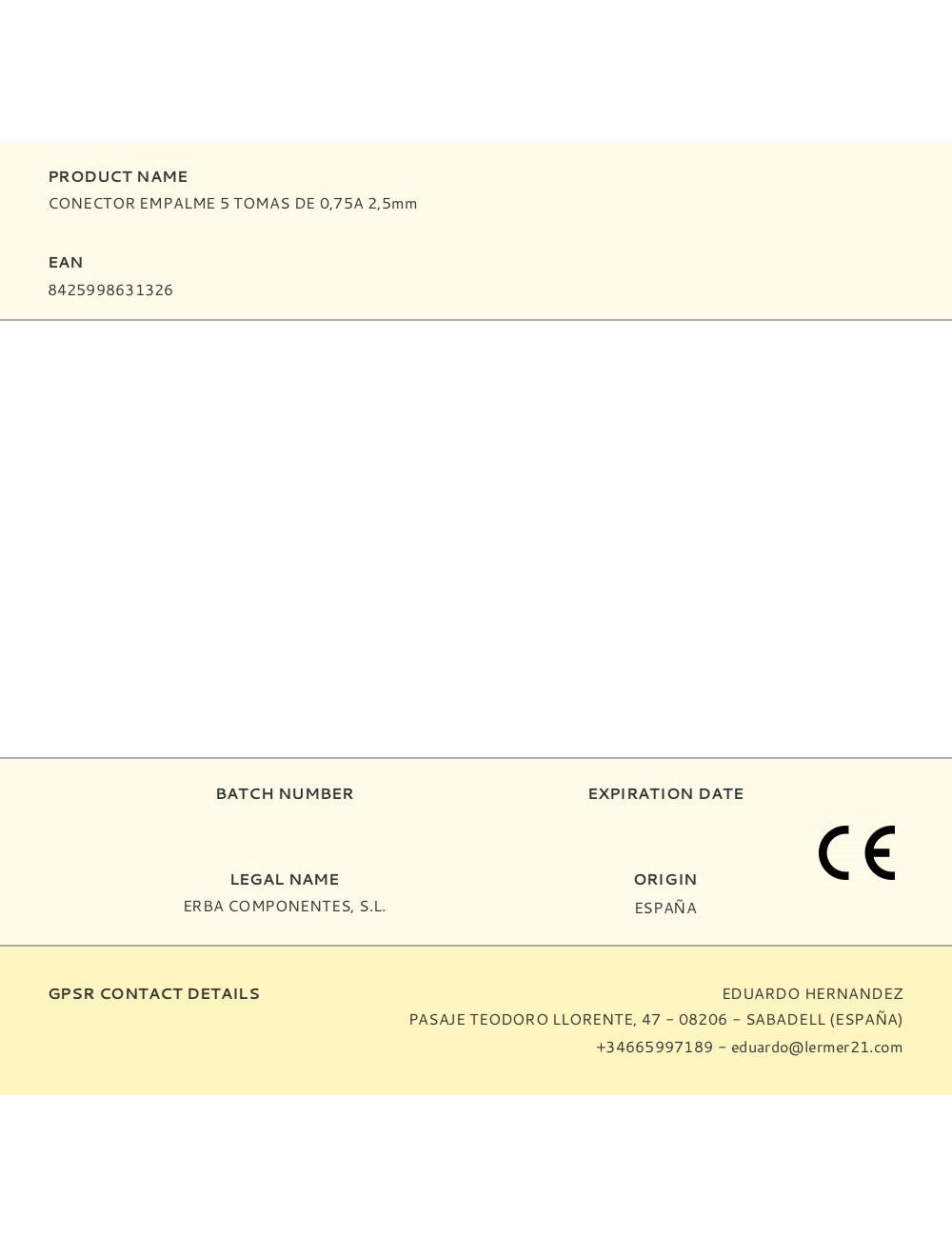 Conector empalme 5 tomas de 0,75a 2,5mm