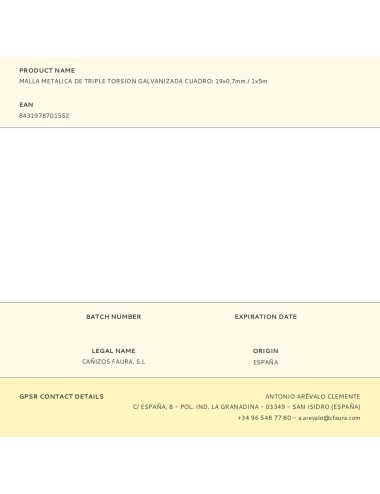 Malla metalica de triple torsion galvanizada cuadro: 19x0,7mm / 1x5m