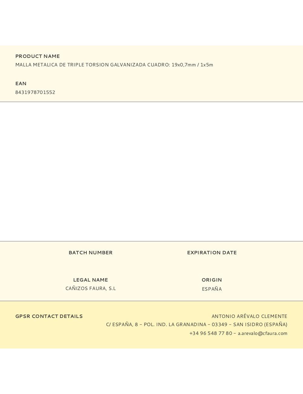 Malla metalica de triple torsion galvanizada cuadro: 19x0,7mm / 1x5m