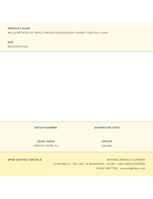 Malla metalica de triple torsion galvanizada cuadro: 19x0,7mm / 1x5m