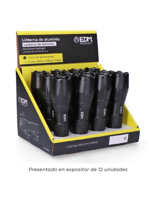 Linterna led tactical force, zoom, aluminio, 3 w 140 lm 3xaaa (incluidas)