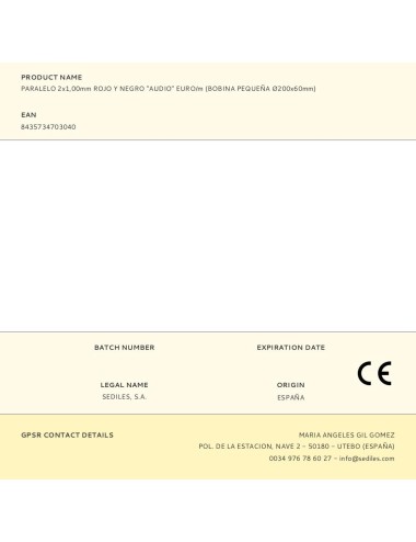 Paralelo 2x1,00mm rojo y negro "audio" euro/m (bobina pequeña ø200x60mm)