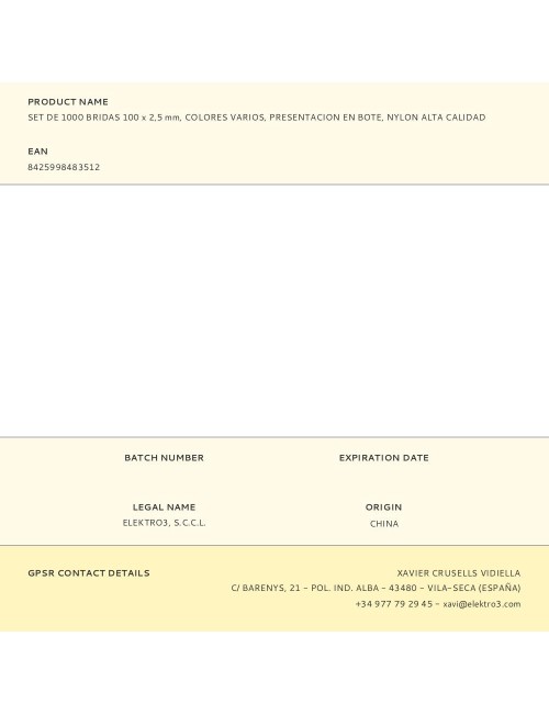 Set de 1000 bridas 100 x 2,5 mm, colores varios, presentacion en bote, nylon alta calidad