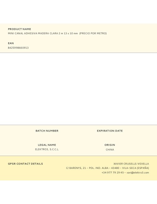 Mini canal adhesiva madera clara 2 m 13 x 10 mm (precio por metro)