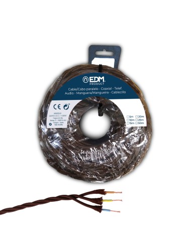 Carrete cable paralelo textil trenzado h05vv-f 3 g 1,50 mm marrón, 5 m