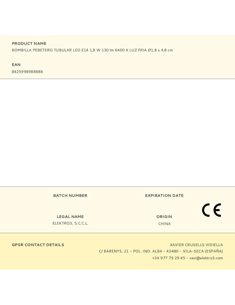 Bombilla pebetero tubular led e14 1,8 w 130 lm 6400 k luz fria ø1,8 x 4,8 cm