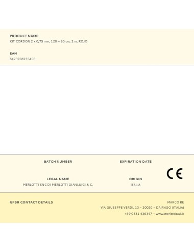 Kit cordon 2 x 0,75 mm, 120 + 80 cm, 2 m, rojo