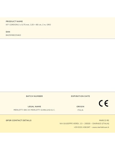 Kit cordon 2 x 0,75 mm, 120 + 80 cm, 2 m, oro