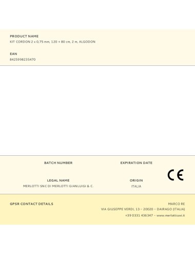 Kit cordon 2 x 0,75 mm, 120 + 80 cm, 2 m, algodon