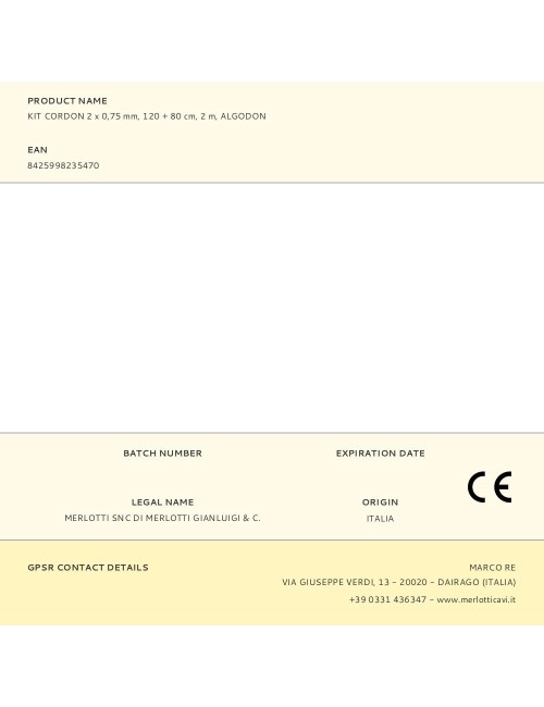 Kit cordon 2 x 0,75 mm, 120 + 80 cm, 2 m, algodon