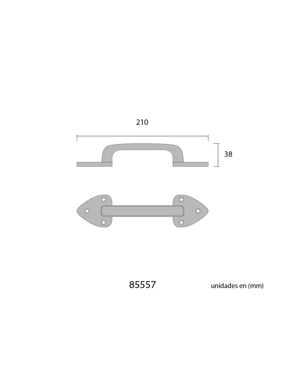 Tirador de puerta standard 210 mm. hierro forjado negro