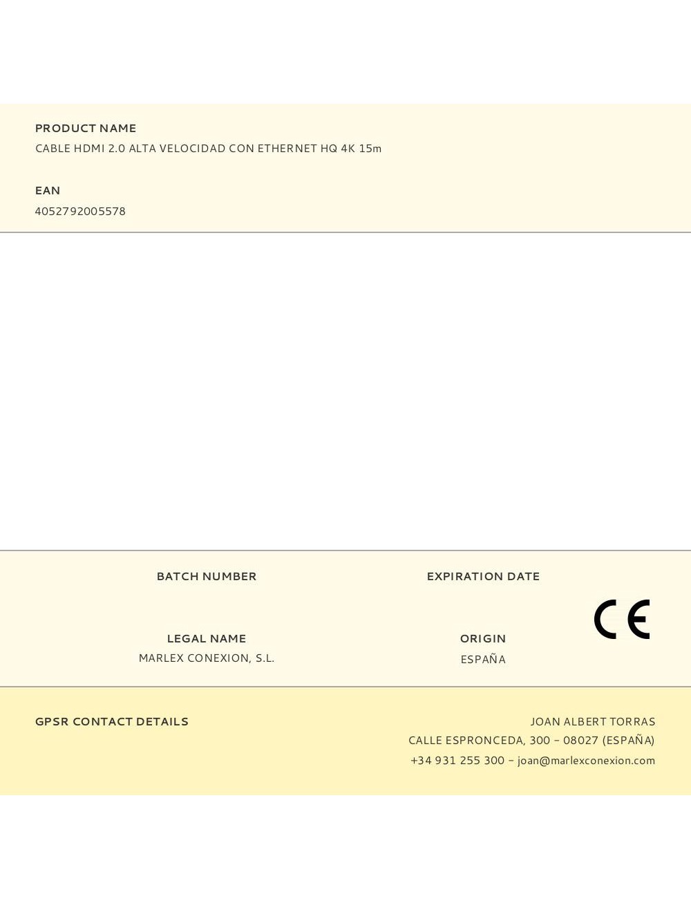 Cable hdmi 2.0 alta velocidad con ethernet hq 4k 15m