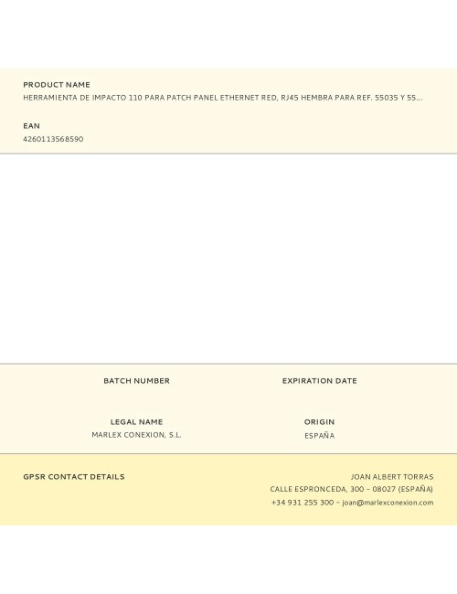 Herramienta de impacto 110 para patch panel ethernet red, rj45 hembra para ref. 55035 y 55036