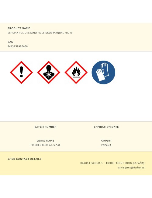 Espuma poliuretano multiusos manual 700 ml