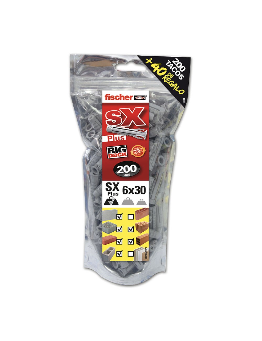 Taco sx plus ø6 x 30 mm, big pack 200 uds + 40 uds gratis