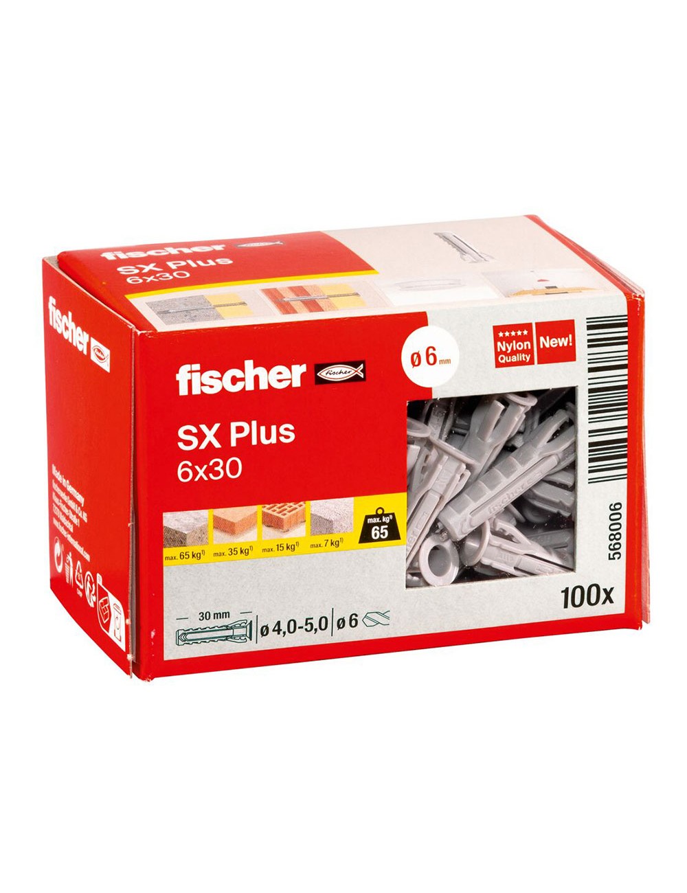 Taco sx plus ø6 x 30 mm, caja 100 uds