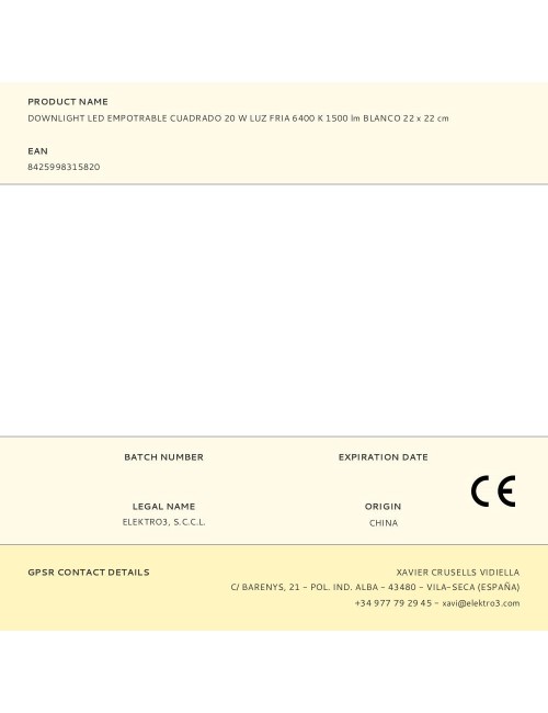 Downlight led empotrable cuadrado 20 w luz fría 6400 k 1500 lm blanco 22 x 22 cm