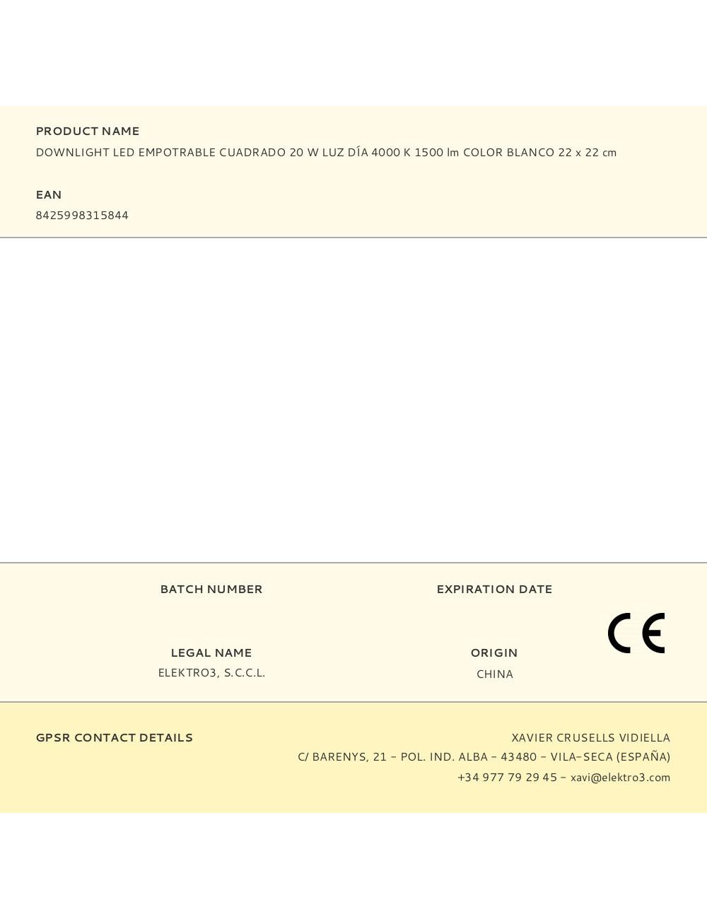 Downlight led empotrable cuadrado 20 w luz día 4000 k 1500 lm color blanco 22 x 22 cm