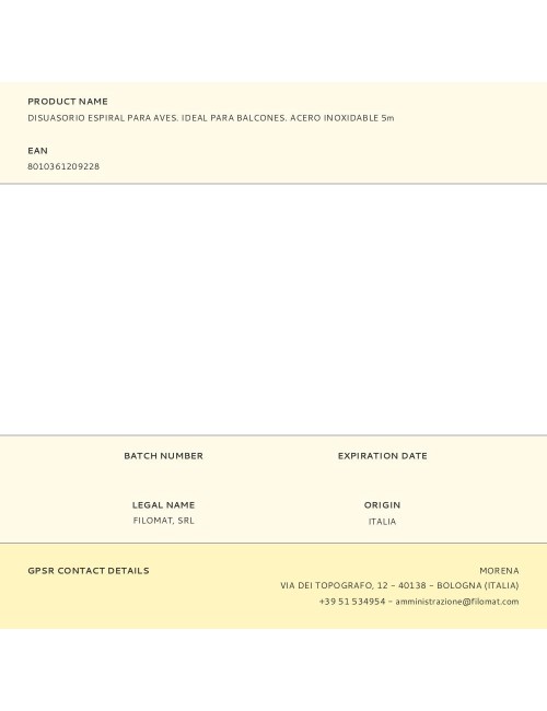 Disuasorio espiral para aves. ideal para balcones. acero inoxidable 5m