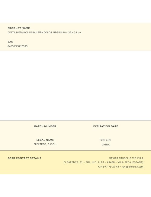 Cesta metálica para leña color negro 48 x 35 x 38 cm