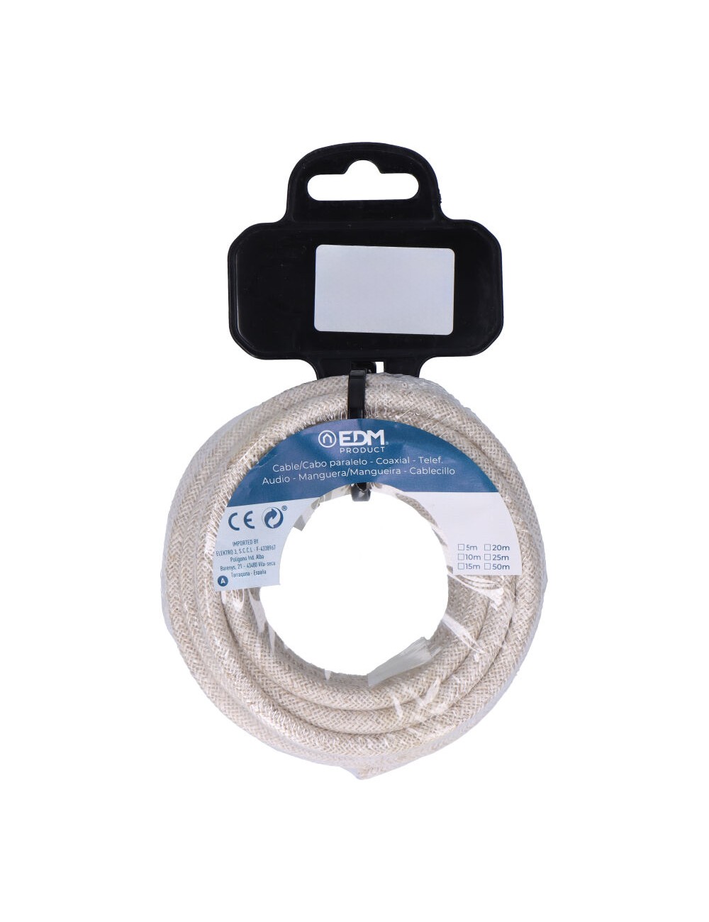 Carrete cable cordón tubular h03vv-f 2 x 0,75 mm lino, 5 m