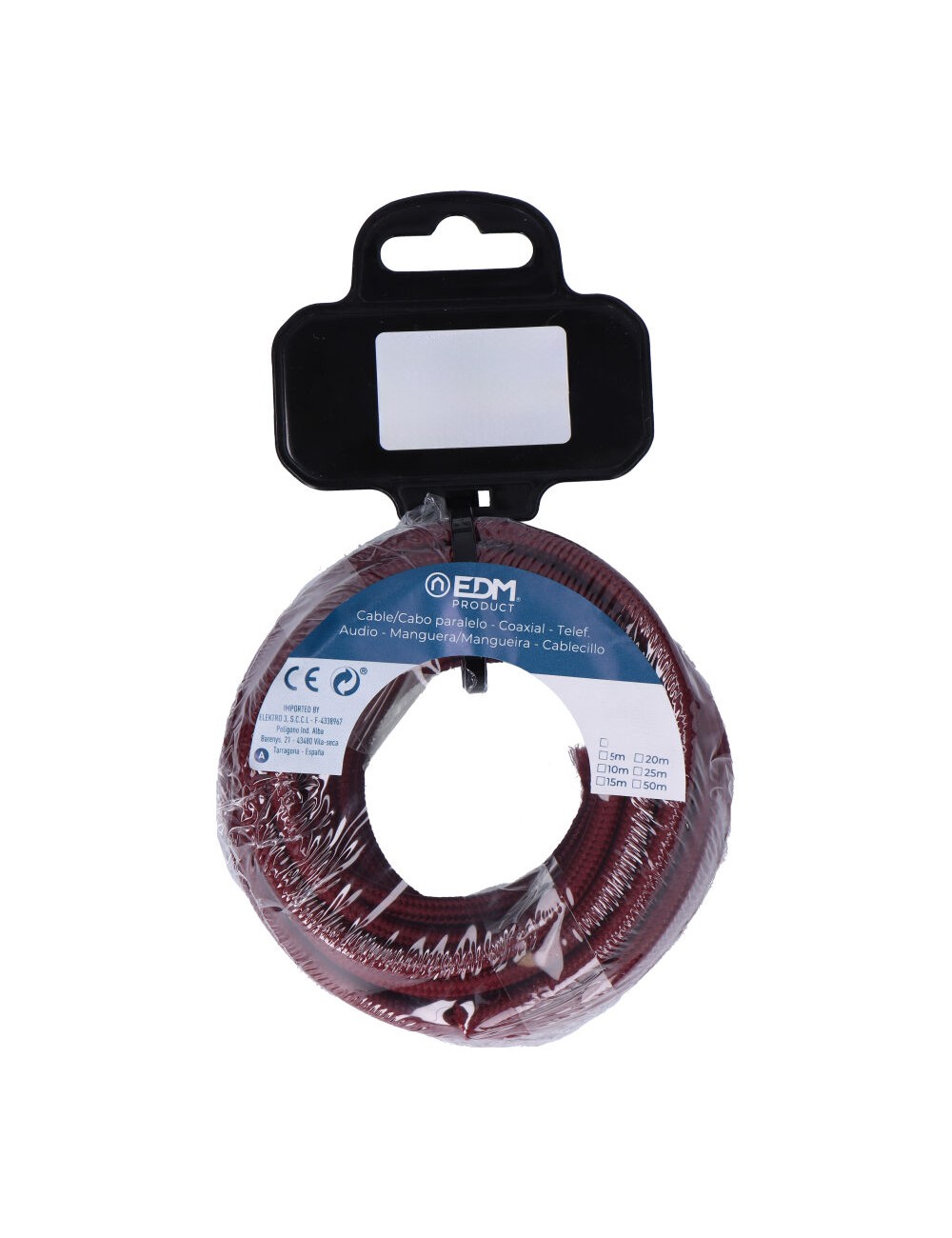 Carrete cable cordón tubular h03vv-f 2 x 0,75 mm burdeos, 5m