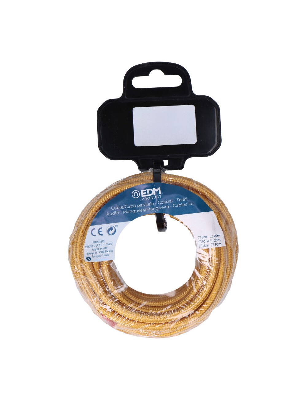 Carrete cable cordón tubular h03vv-f 2 x 0,75 mm oro, 5m