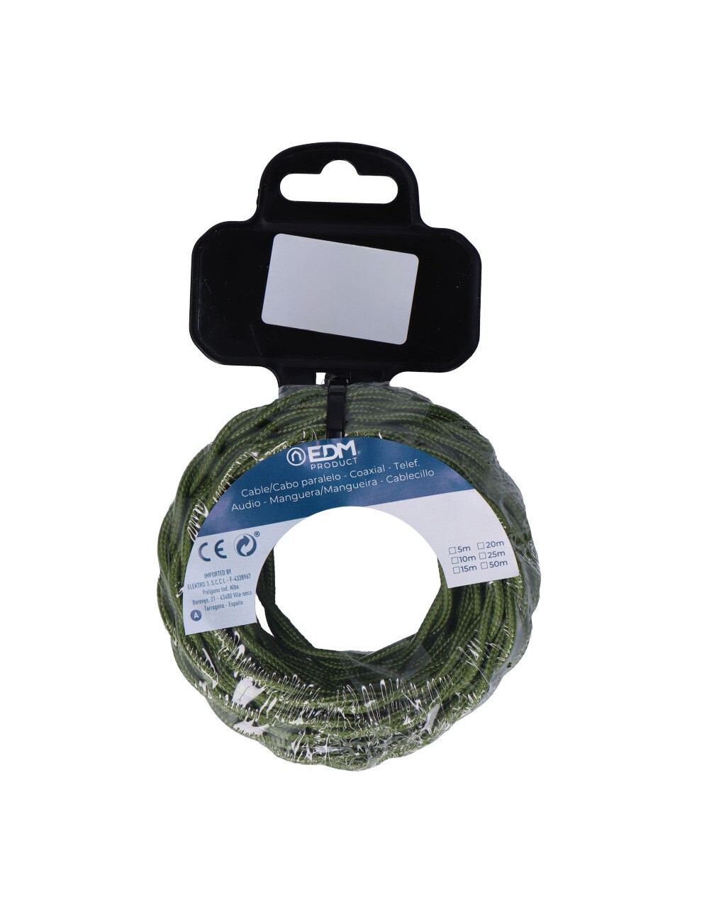 Carrete cable textil trenzado h03vv-f 2 x 0,75 mm verde, 5 m