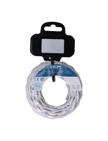 Carrete cable textil trenzado h03vv-f 2 x 0,75 mm gris plateado, 5 m