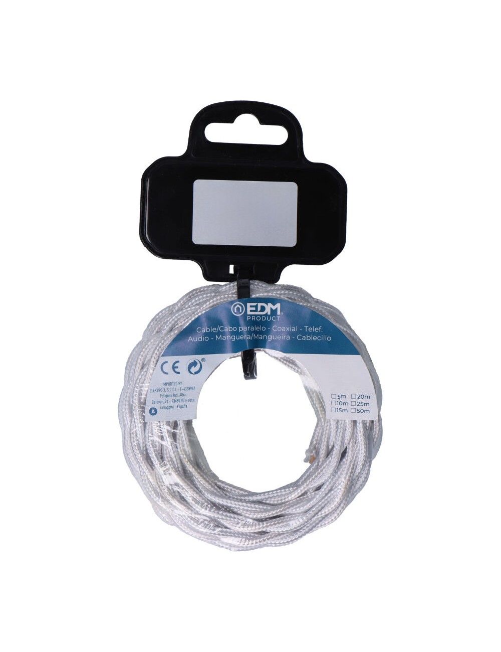 Carrete cable textil trenzado h03vv-f 2 x 0,75 mm gris plateado, 5 m