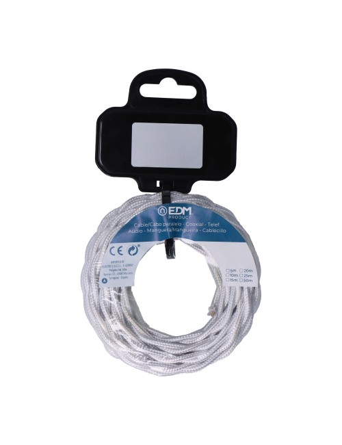 Carrete cable textil trenzado h03vv-f 2 x 0,75 mm gris plateado, 5 m