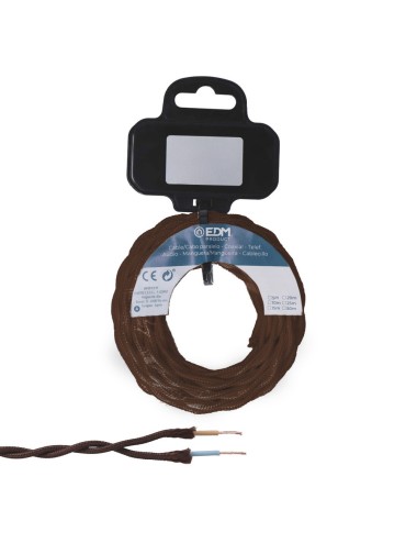 Carrete cable textil trenzado h03vv-f 2 x 0,75 mm marrón, 5 m