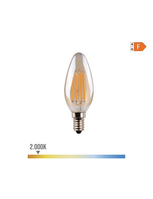 Bombilla de vela con filamento de led e14 cristal vintage e14 4,5 w 400 lm 2000 k luz calida ø3,5 x 9,8 cm