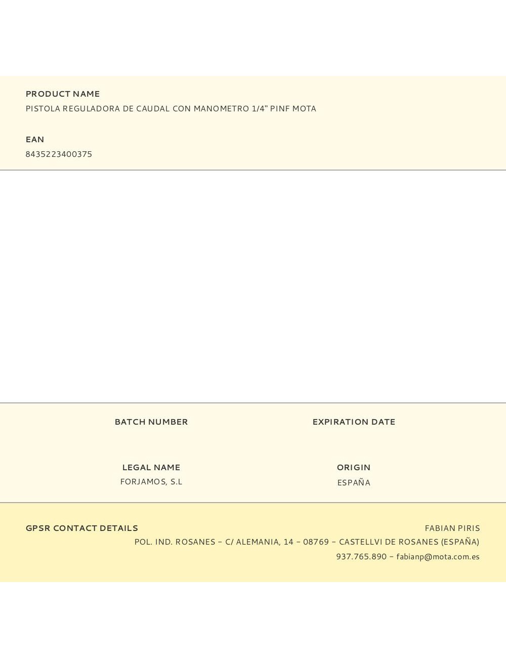 Pistola reguladora de caudal con manometro 1/4" pinf mota