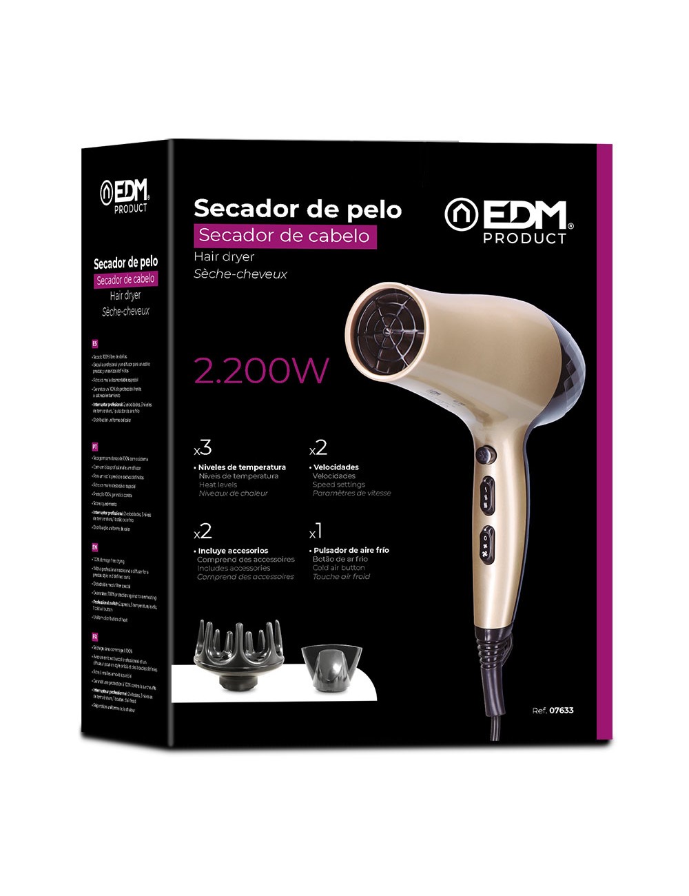 Secador de pelo con difusor 1800 - 2200 w