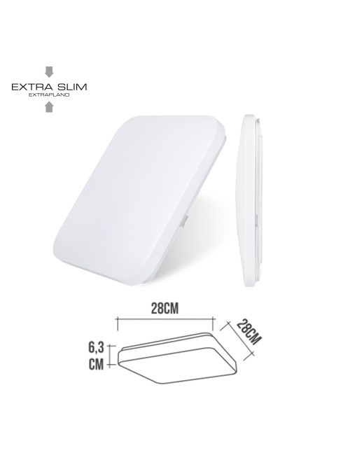 Aplique led cuadrado extraplano de superficie 12 w 4000 k 1160 lm 27,5 x 27,5 x 6,2 cm