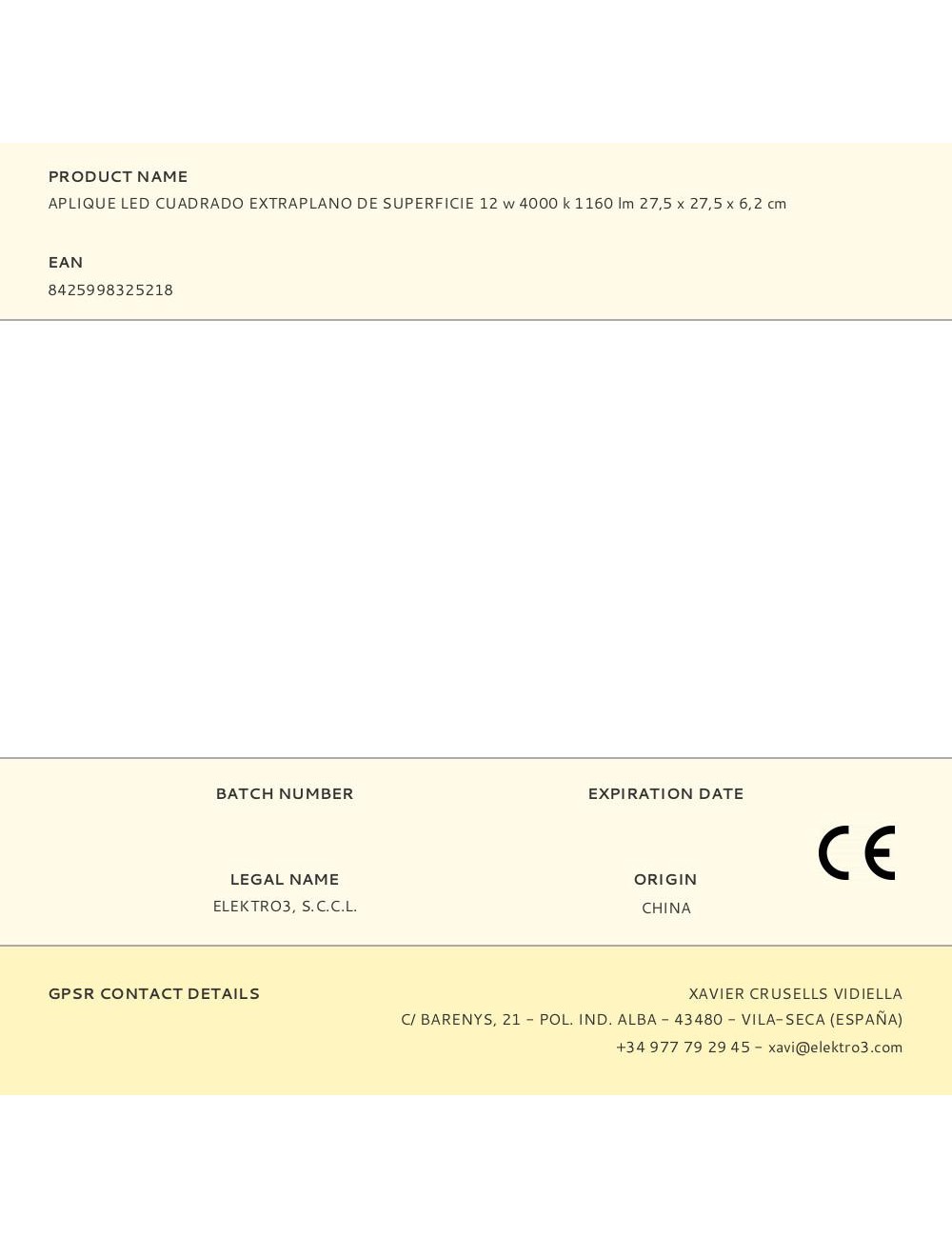 Aplique led cuadrado extraplano de superficie 12 w 4000 k 1160 lm 27,5 x 27,5 x 6,2 cm