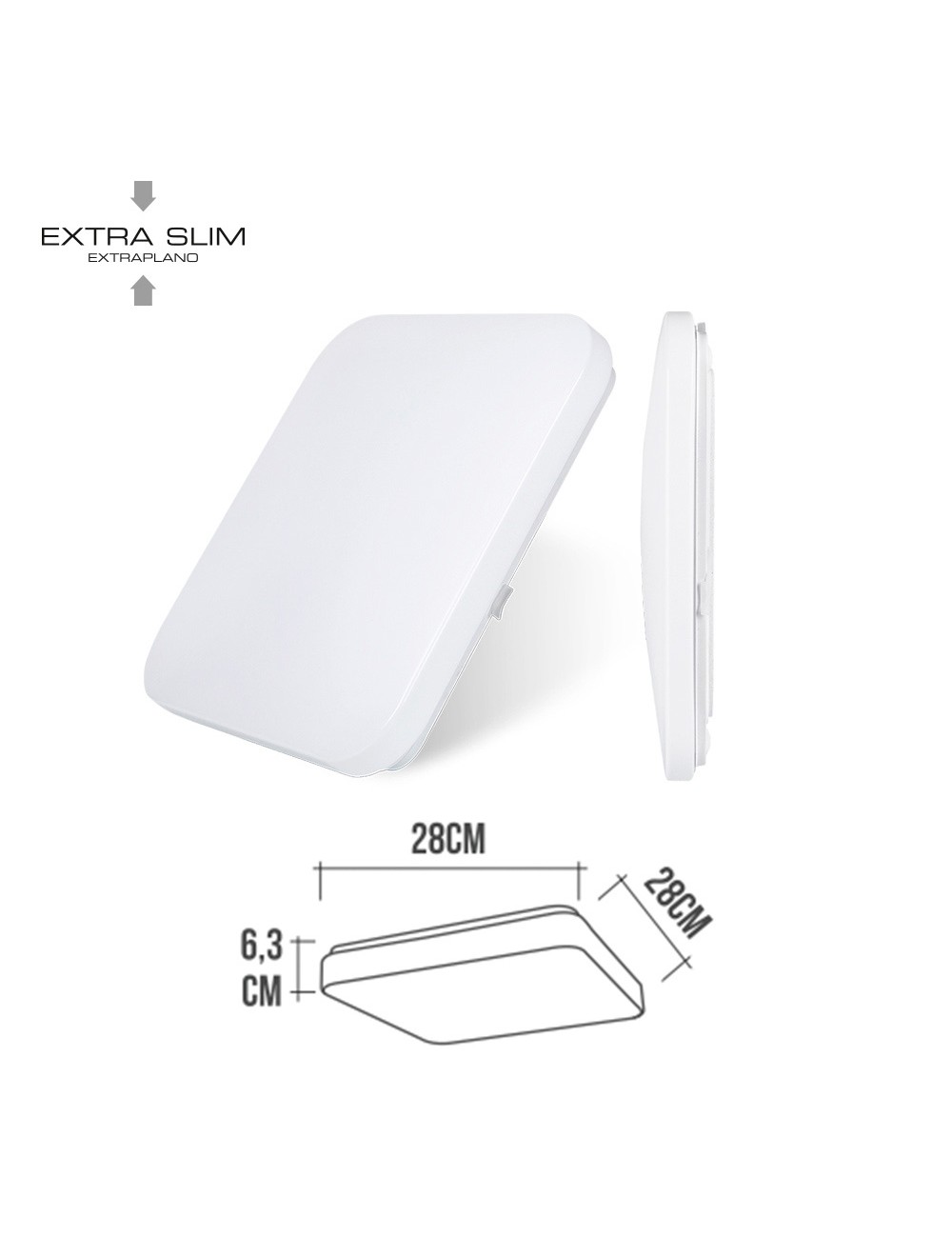 Aplique led cuadrado extraplano de superficie 12 w 6500 k 1160 lm 27,5 x 27,5 x 6,2 cm