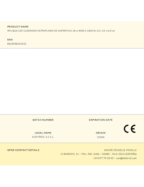 Aplique led cuadrado extraplano de superficie 18 w 4000 k 1820 lm 33 x 33 x 6,9 cm