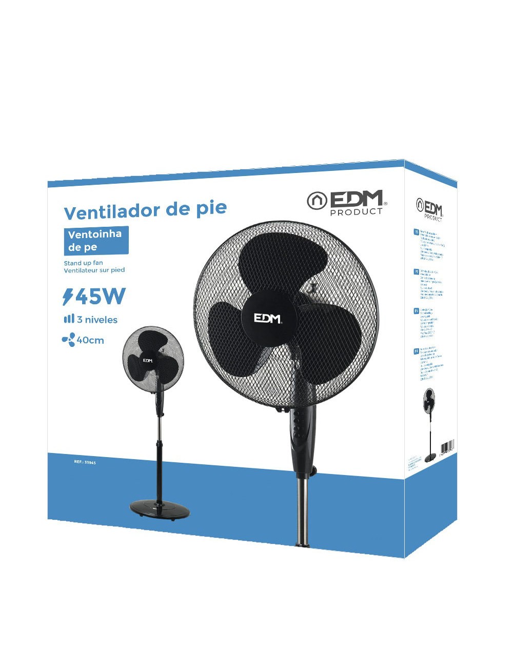 Ventilador de pie base circular, negro, potencia 45 w 55,6 db aspas ø40 cm, altura regulable 110-130 cm