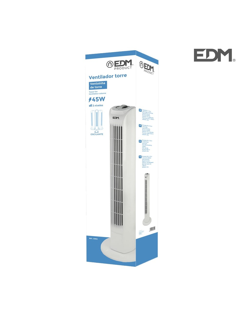 Ventilador de torre. potencia: 45 w 60db, blanco 21 x 78 cm