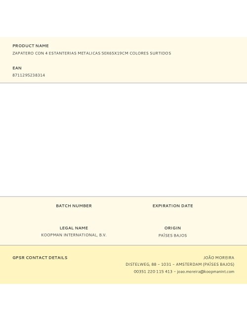 Zapatero con 4 estanterias metalicas 50x65x19cm colores surtidos