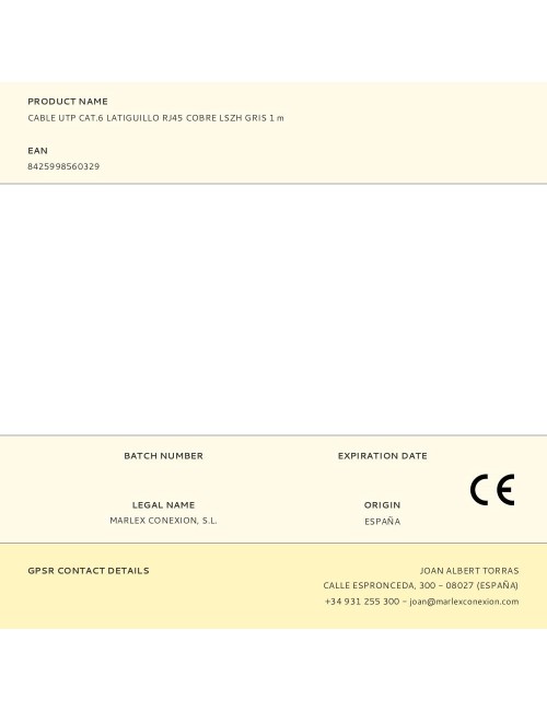 Cable utp cat.6 latiguillo rj45 cobre lszh gris 1 m