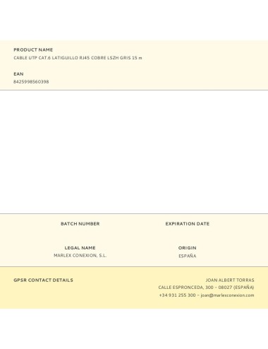 Cable utp cat.6 latiguillo rj45 cobre lszh gris 15 m