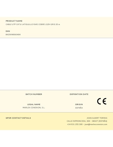 Cable utp cat.6 latiguillo rj45 cobre lszh gris 20 m