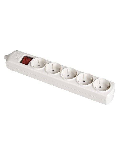 Base bipolar 5 tomas con t/tl 10/16 a 250 v blanco + interruptor luminoso.