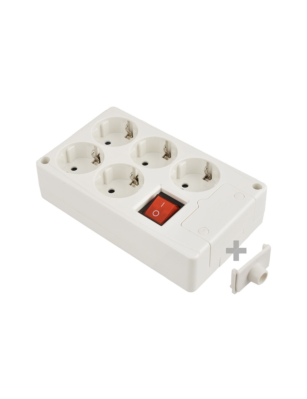 Base multiple 5 tomas t/tl 10/16 a 250 v blanco + interruptor luminoso